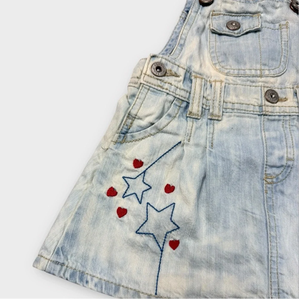 OshKosh Bgosh Baby Girls 12M Acid Wash Denim Overall Dress Stars Hearts 904-0374